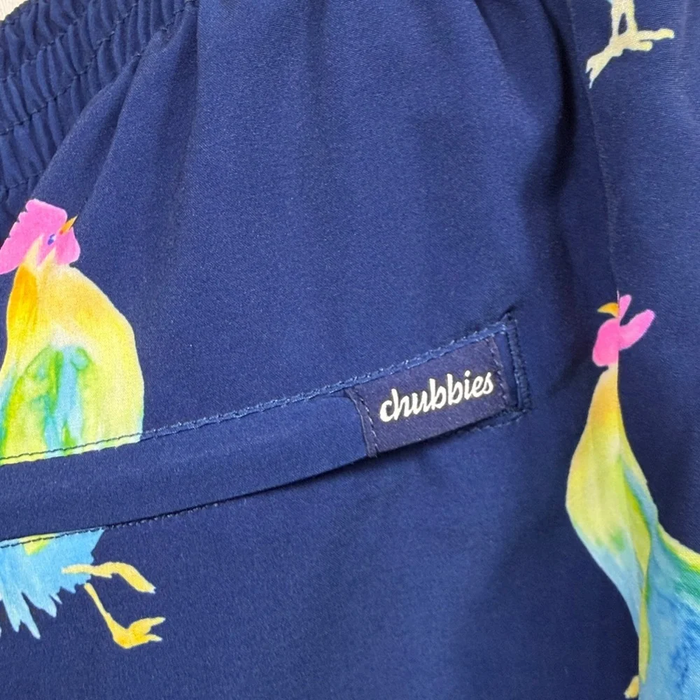 Chubbies Men’s Blue Rooster Print Swim Trunks 5.5” size XXX large.